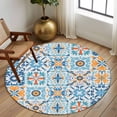 thumbnail image 2 of Round Rugs 8Ft, Blue Mediterranean Round Area Rug Washable Indoor Throw Carpet, Vintage Moroccan Tiles Texture Large Non Slip Circle Rug for Kids Room RV Home Decor Aesthetic, 2 of 8