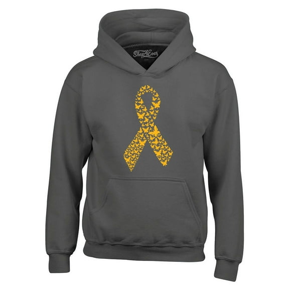 Shop4Ever Men's Gold Butterfly Ribbon Childhood Hooded Sweatshirt Hoodie Small Charcoal