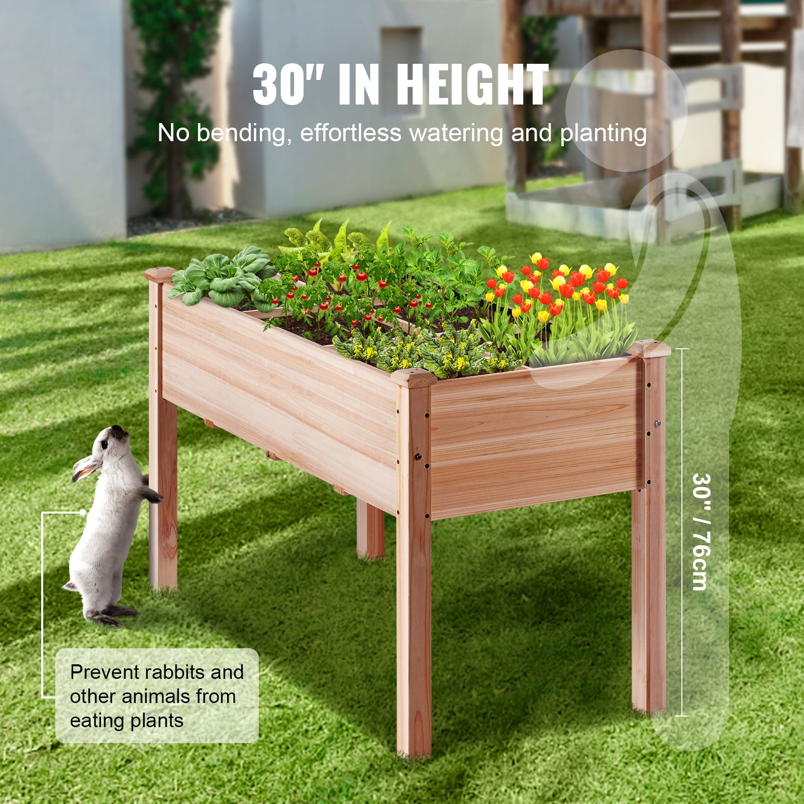 KFFKFF Wooden Raised Garden Bed Planter Box 47.2x22.8x30" Flower Vegetable Herb