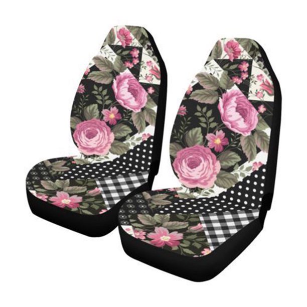 Car Seat Cover, Universal Front Seat Protector Pink Rose Style Fit Most Car SUV Van Truck, 2PCS