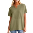 thumbnail image 4 of Womens Waffle Spring Clothes, Short Sleeve Shirts for Women Fashion Loose Fit Solid Color Notch V Neck T-Shirts, 4 of 6