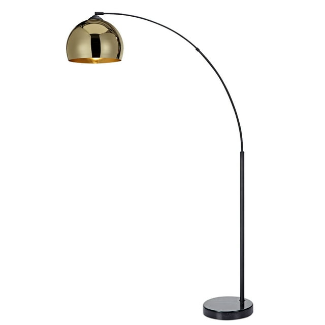 Teamson Home Lampe de Sol Arquée Courbée Éclairage Moderne - Marbre Doré / Noir