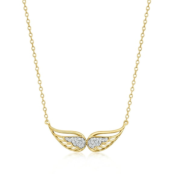 Ross-Simons 0.10 ct. t.w. Diamond Angel Wings Necklace in 18kt Gold Over Sterling, Women's, Adult