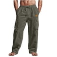 thumbnail image 2 of Purcolt Men's Summer Casual Cargo Pants Lightweight Loose Fit Drawstring Elastic Waist Trouser Y2K Wide Leg Workout Beach Pants, 2 of 8