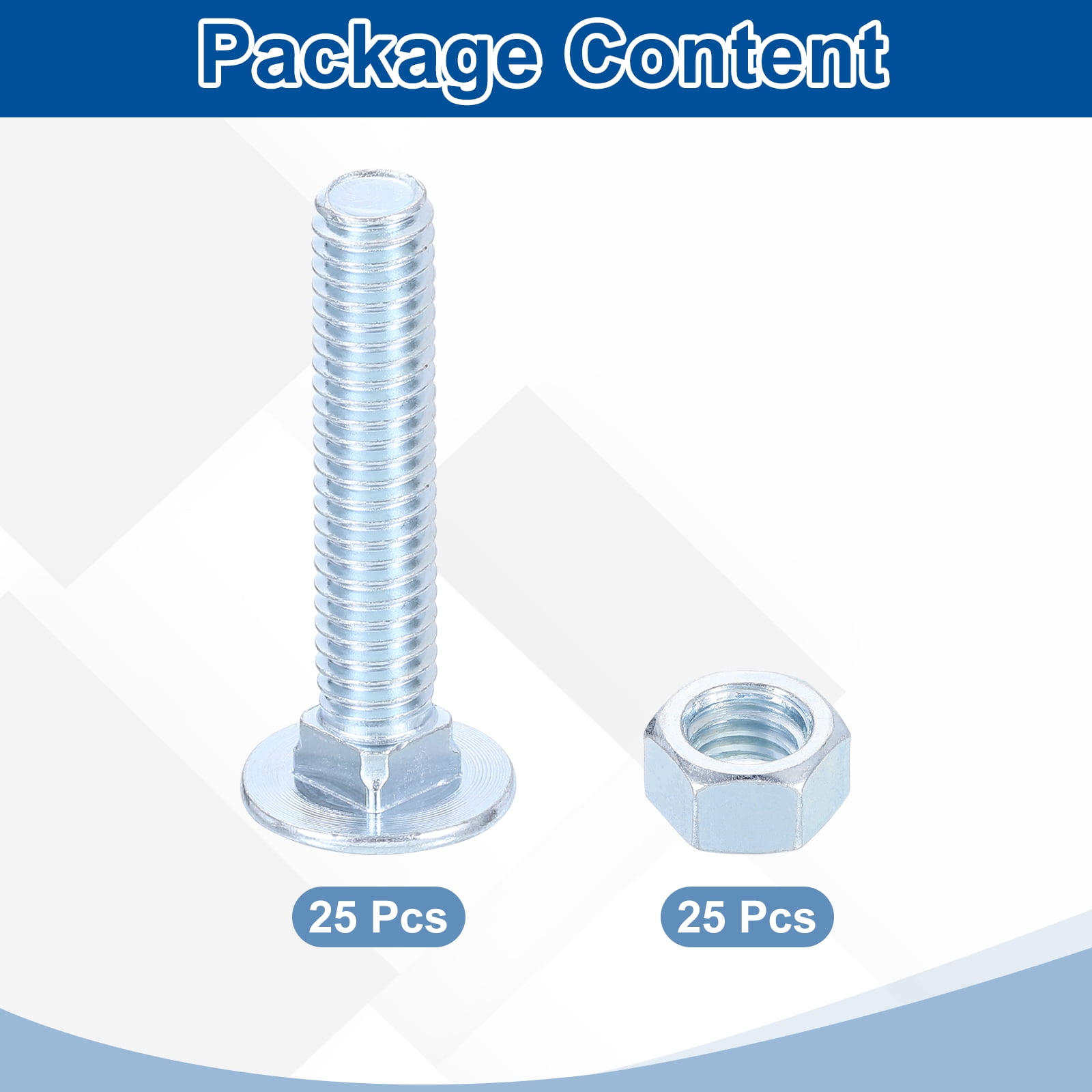 Uxcell 20Set Carriage Bolts and Nuts Kit, 5/16"-18x1-1/5" Carbon Steel Round Head Square Neck Carriage Bolts Screws and Hex Nuts, Bluish-white