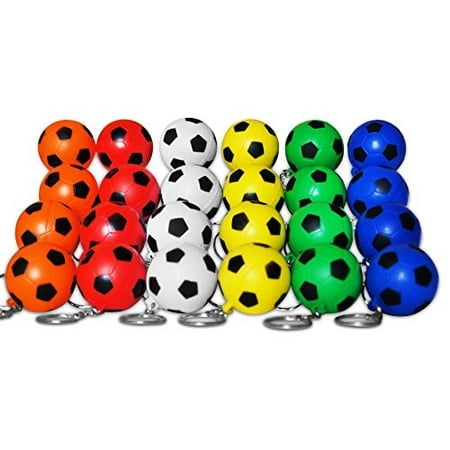 Novel Merk 24 Multi-Color Soccer Sports Ball Keychains Pack Includes Red, White, Yellow, Orange, Green, & Blue for Kids Party Favors & School Carnival