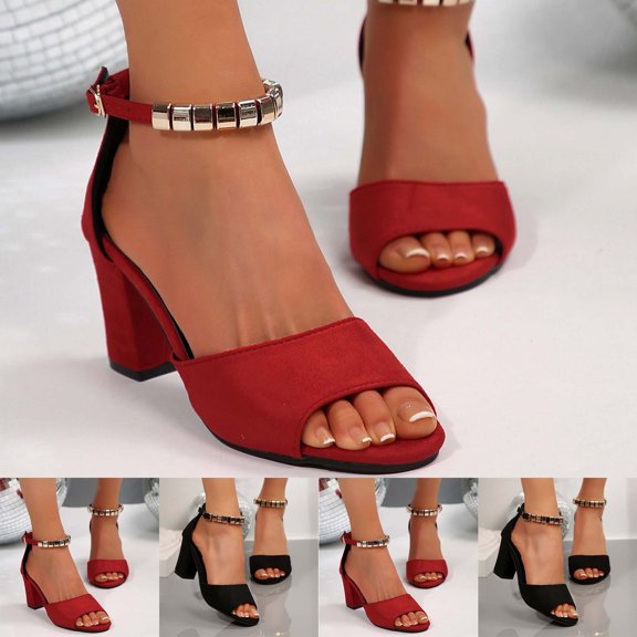 HaiMao Women's Chunky Low Heel Pump Sandals Peep Toe Ankle Strap Dress Wedding Party Evening office Shoes Sandals Red 9.5(43)