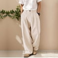 thumbnail image 2 of WIZUTIZ Men's Linen Pleated Suit Pants Casual Zipper Wide Leg Pants Trendy Loose Fit Comfy Dress Trousers with Multi Pockets, 2 of 5