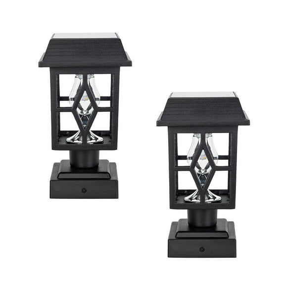 Luna II Solar Post Cap/Pier Mount Light – Black 2 Pack