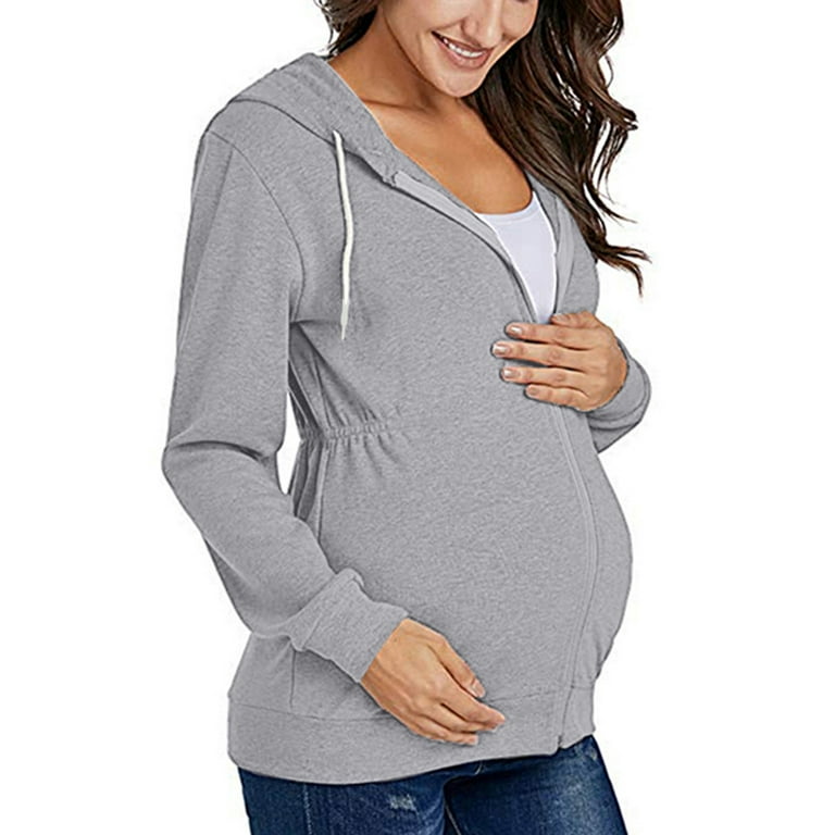 Juebong Maternity Hoodie Long Sleeve Zip Up Drawstring Sweatshirts for Women Solid Color Breast Feeding Pregnant Nursing Blouse Tops Coat Walmart