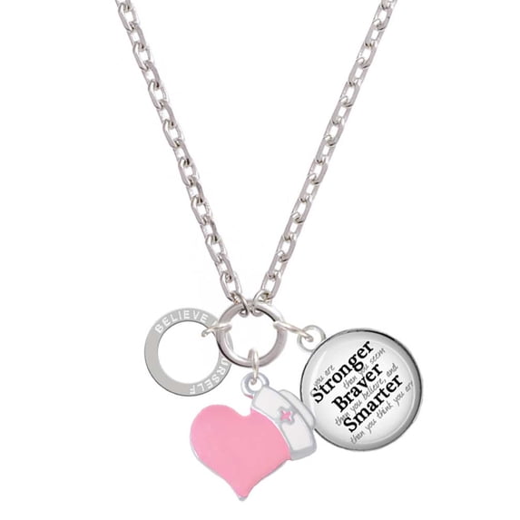 Delight Jewelry Silvertone Believe in Yourself Infinity Ring - Light Pink Heart Nurse Strong Zoe Necklace