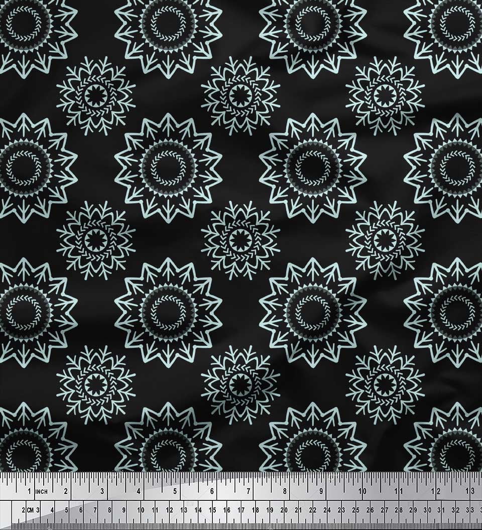 Soimoi Poly Georgette Blue Fabric – 52" Wide, Dot & Leaves Print, By The Yard For Crafting