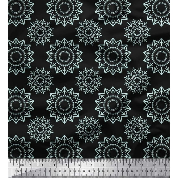 Soimoi Black Georgette Viscose Fabric Mandala & Floral Printed Fabric 1 Yard 42 Inch Wide