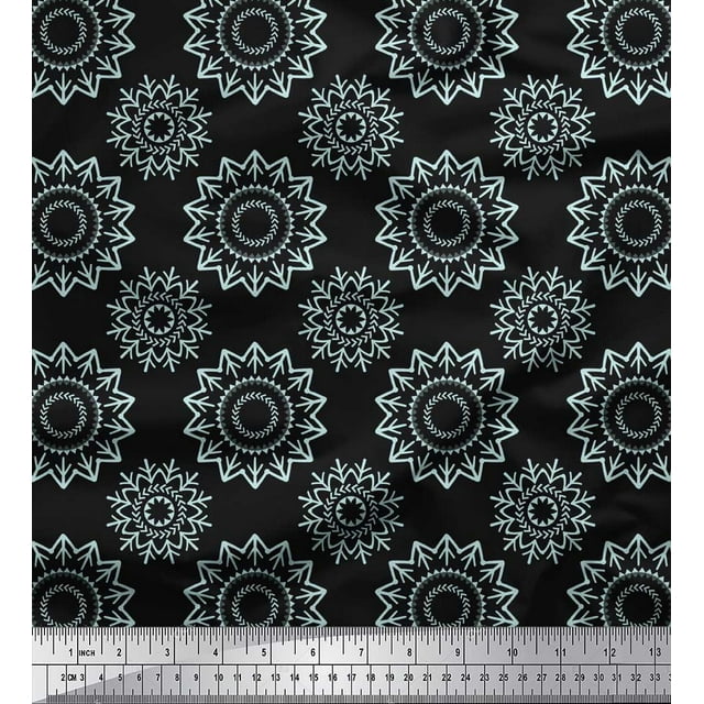 Soimoi Black Rayon Fabric Mandala & Floral Print Fabric by the Yard 42 Inch Wide