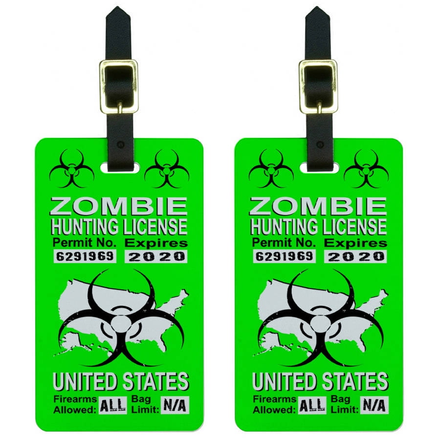United States Zombie Hunting License Green Permit Luggage Tags ID, Set