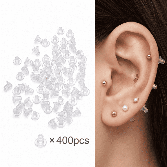 ROSEXIXI 400Pcs Clear Soft Silicone Earring Backs, Hypoallergenic Rubber Ear Stopper Clutch, Universal Replacement Safety Ear Back Pads for Stud, Hoop & Fish Hook Earrings