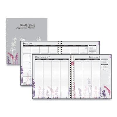 9 in. x 7 in. 12-Month (Jan-Dec 2026) Recycled Wild Flower Weekly/Monthly Planner - Gray/White/Purple Cover