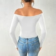 thumbnail image 4 of Shirts for Women Long Sleeve Off Shoulder Solid Color Regular Blouse White,Womens Tops, 4 of 4