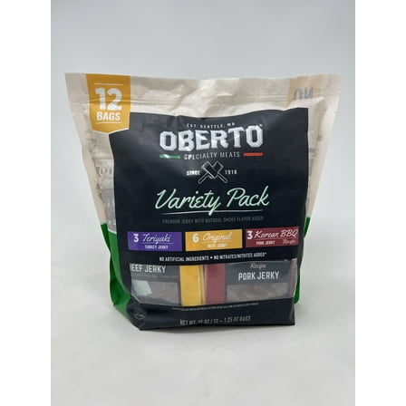 Oberto Variety Pack - 3 Teriyaki Turkey Jerky, 6 Original Beef Jerky, 3 Korean BBQ Pork Jerky - 15 oz