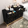 thumbnail image 5 of HLR 48" Modern Dresser for Bedroom, 6-Drawer Wide Chest of Drawers with Gold Lines Carved Design, Dresser TV Stand, Wood Dressers & Chest of Drawers for Bedroom, Living Room, Hallway (Black), 5 of 12