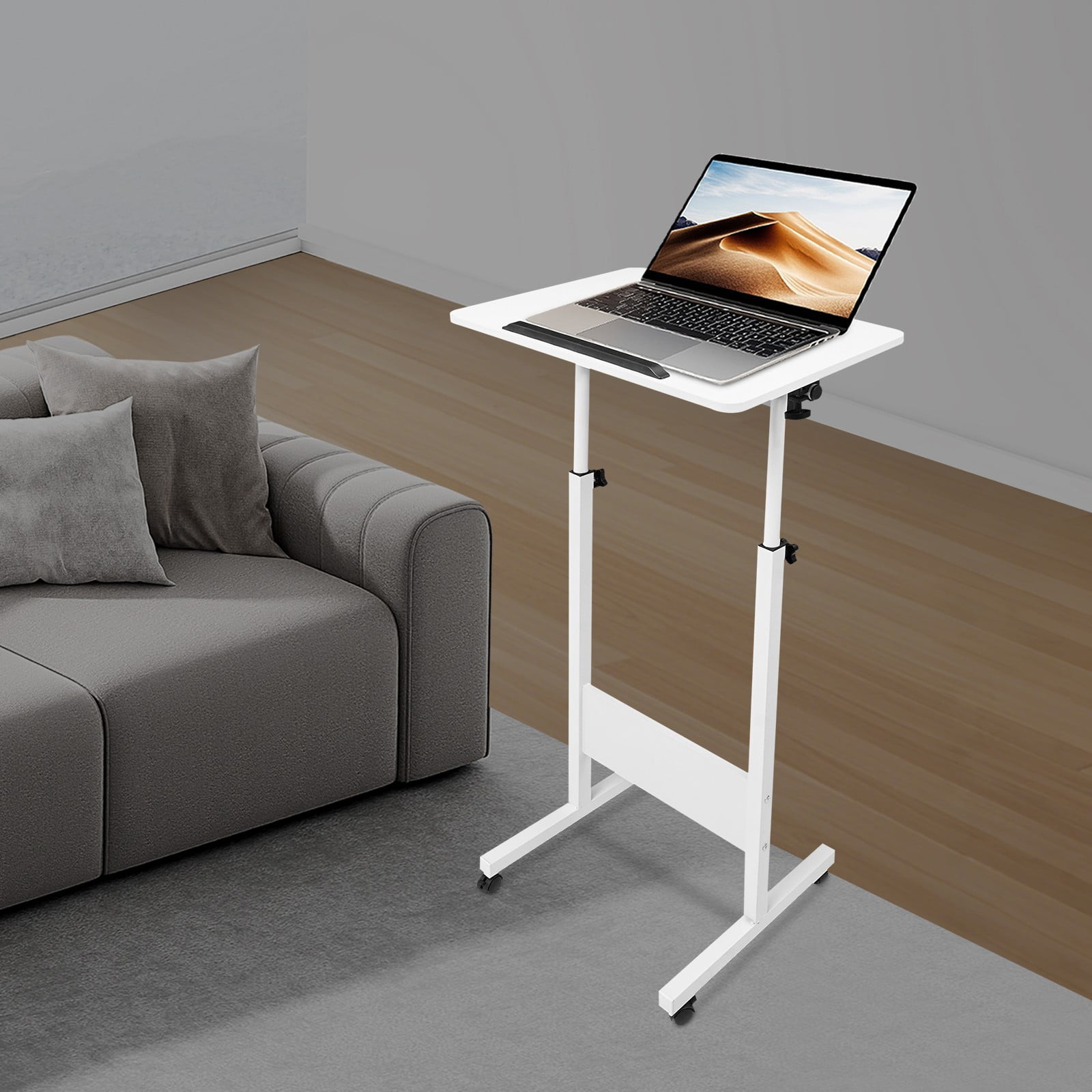 ToppiJoy Portable Adjustable Podium Stand with 4 Wheels Laptop Desk Standing Desk White
