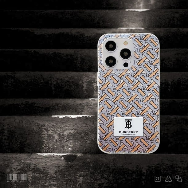 Funda De Teléfono De Plata Escaldado Con Patrón De Celosía Burberrg Para iPhone 11 12 13 Pro Max14 Max 14 Plus A Prueba De Golpes Proteger Silicona Cubierta Trasera
