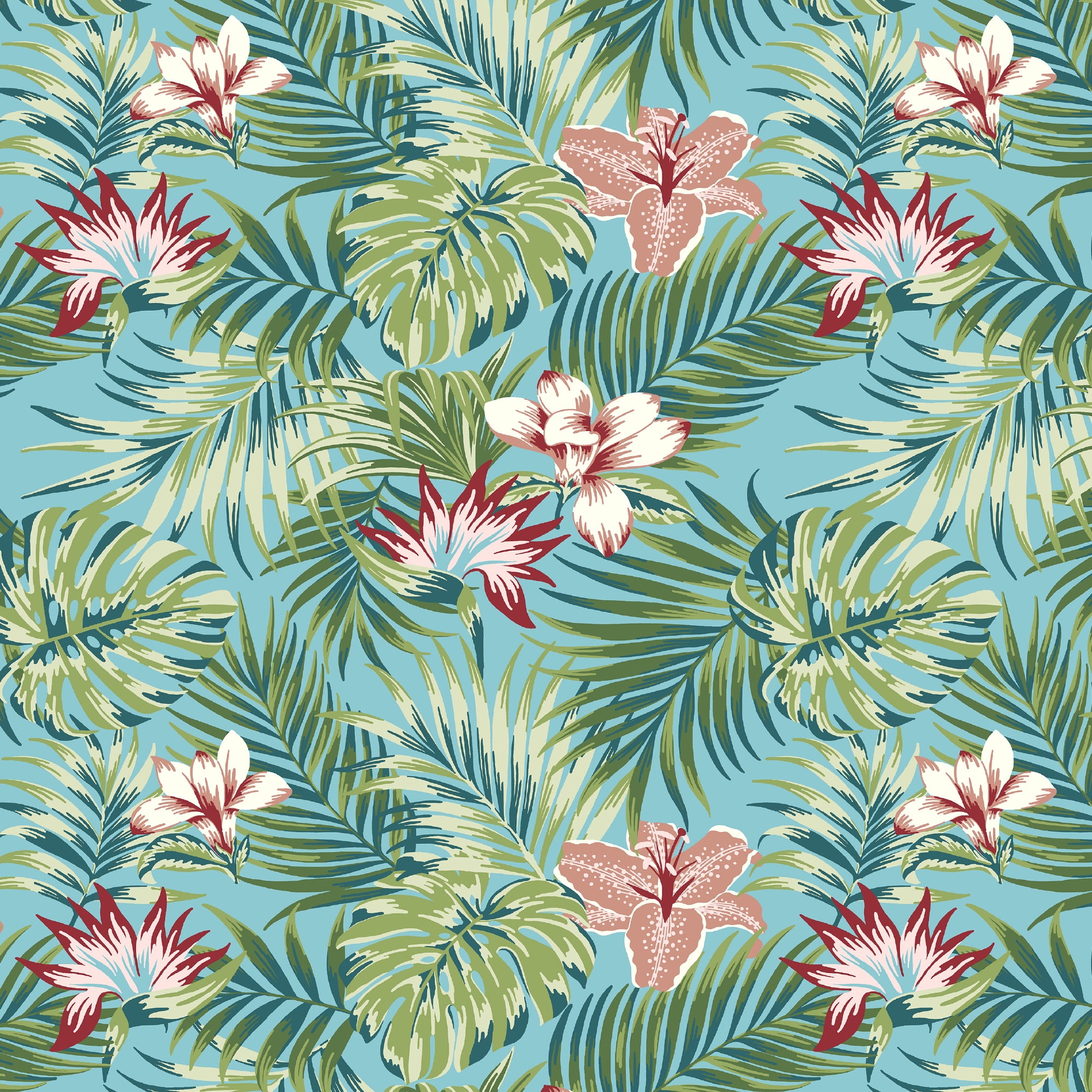 Mainstays 37"L x 19.5"W Turquoise Palm 1 Piece Rectangle Outdoor Chair Cushion