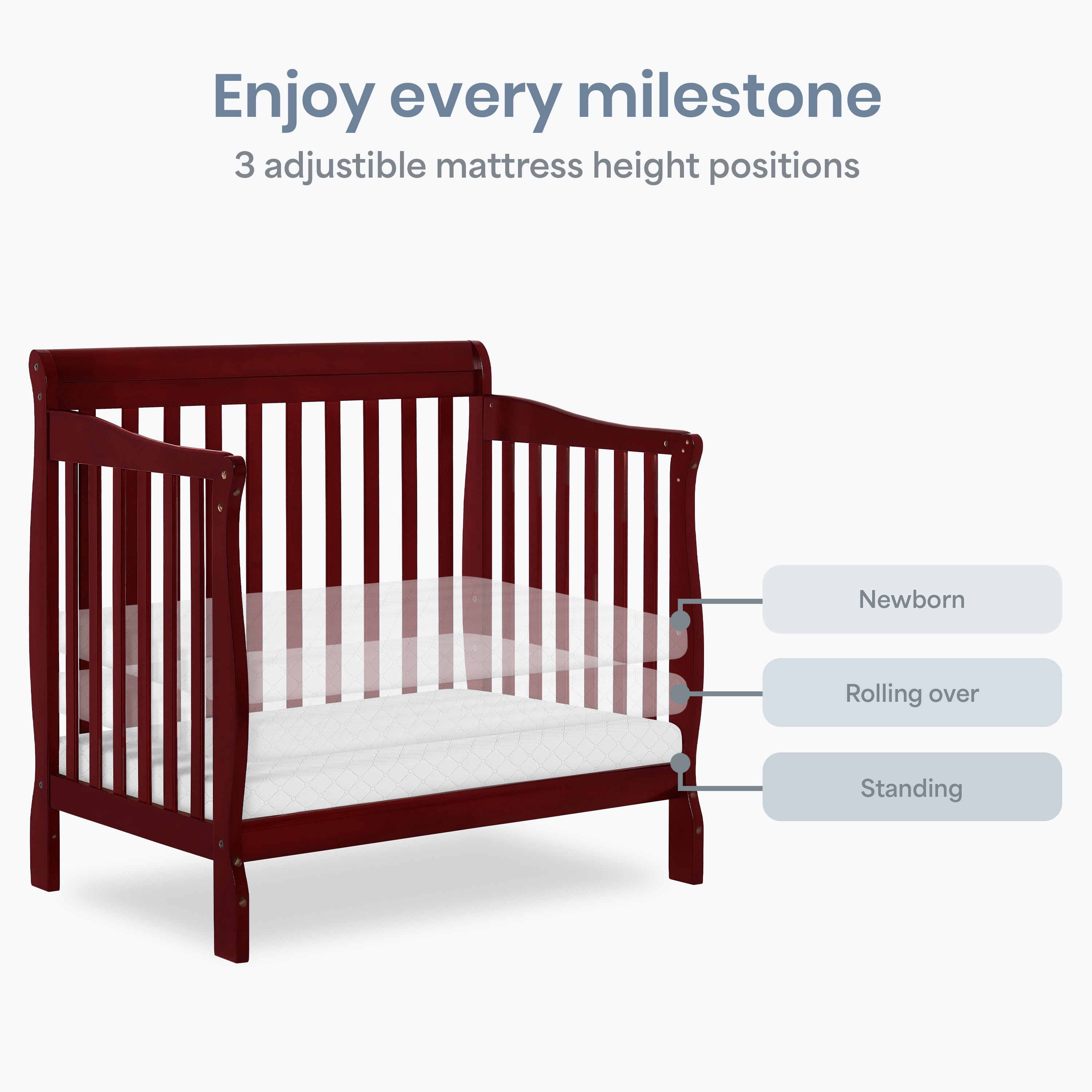 Dream On Me Aden 4-in-1 Convertible Mini Crib In Cherry, Greenguard Gold Certified