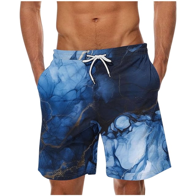 Mens Shorts, Men Summer Sport Casual Colorful Gradient Colors Elastic Waist Drawstring Quarter Shorts