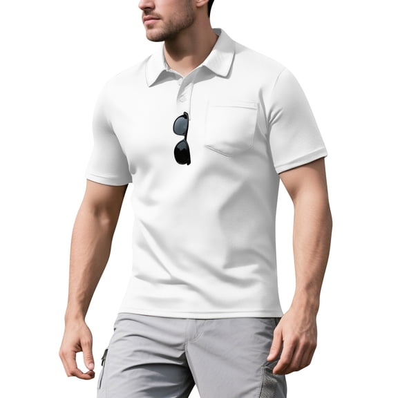 LTTVQM Men's Polo Shirts Short Sleeve 2026 Summer Loose Fit Casual Work Golf Shirts Lightweight Collared T-Shirts with Pocket White XL