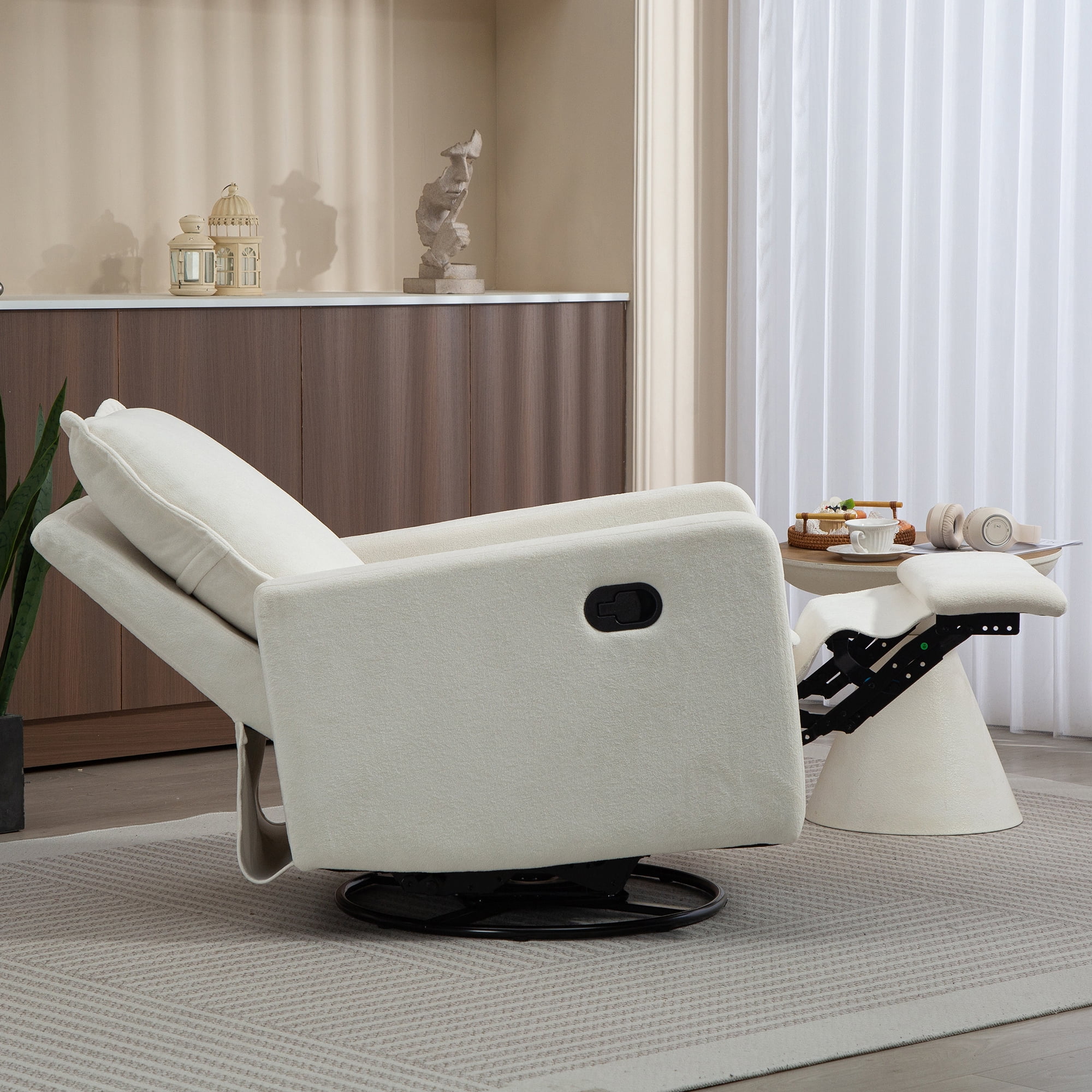 Leumius Swivel Rocking Chair,Manual Upholstered Glider Recliner Rocking Chair for Nursery and Living Room,White