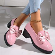 Womens Platform Shoes Chunky Mary Jane Heels Bow Court Shoes Pink 8.5