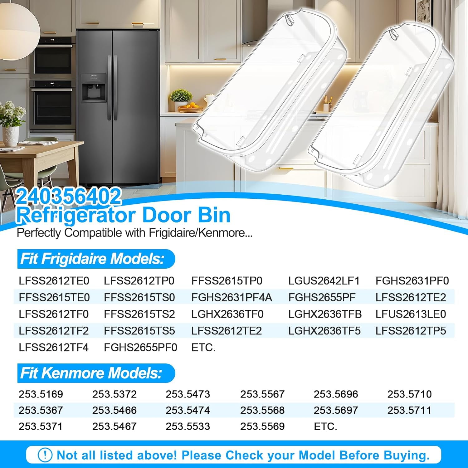 1PC UPGRADED 240356402 Refrigerator Door Bin – Compatible with Frigidaire Refrigerator Door Shelf Replacement for FFSS2615TS0, LFSS2612TF0, FGHS2631PF4A, LFSS2612TE0, FFSS2615TS5