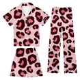 thumbnail image 2 of CAIXIA Girls Pajama Set Shorts 3-Piece Soft Button Down Silk Pajamas Tee,pants & Shorts Satin Pjs Sleepwear Lounge Sleep Set Nightwear for Bedtime,77-Hot Pink, 2 of 7