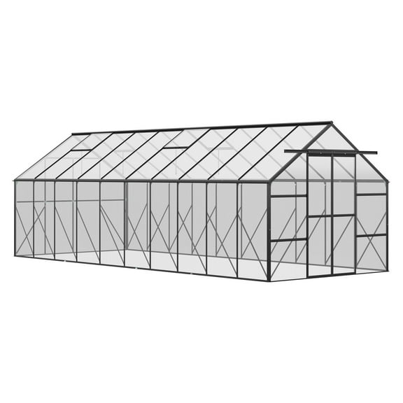 Aluminum Greenhouse 20x8ft Polycarbonate Walk-in Garden Greenhouse with Vent & Sliding Door for Winter, Clear