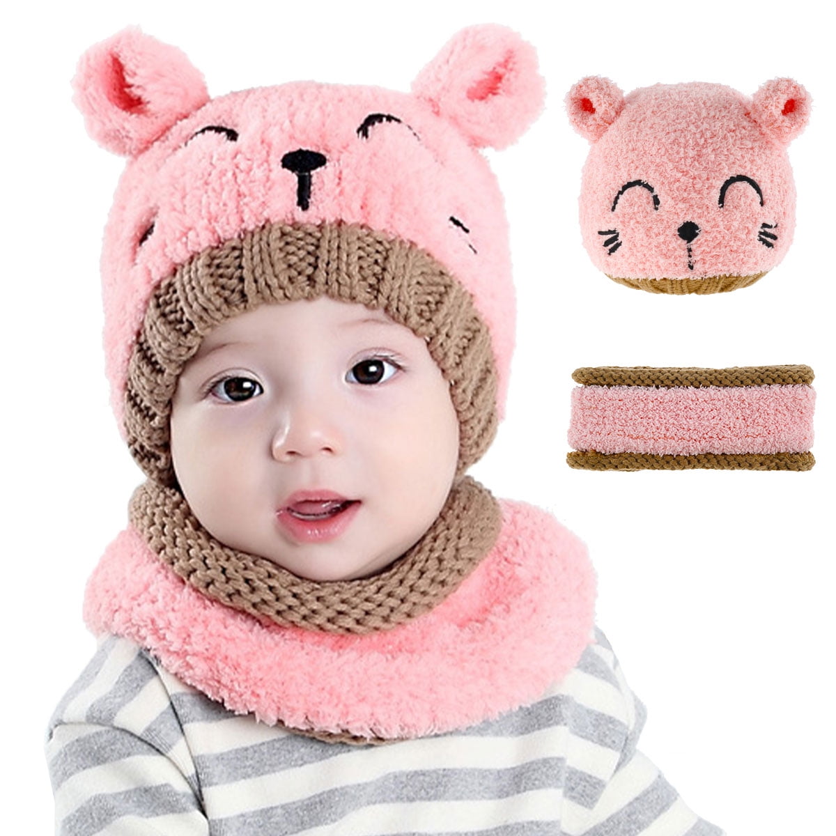 Baby Toddler Kids Boy Girl Winter Warm Knitted Crochet Beanie Hat Cap Scarf Set 