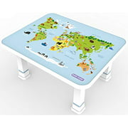 Baby Care Kids Folding Floor Table w/Adjustable Heights - for Play, Reading, and Snack Time and More (World Map)