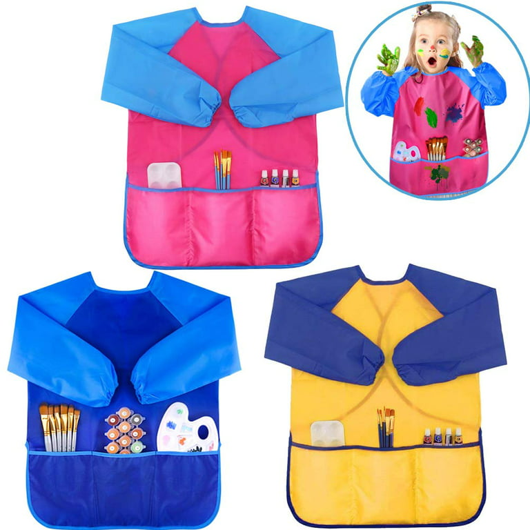 1 Pack Art Aprons for Kids, Colorful Waterproof Artist Painting Apron with Long Sleeves, 3 Roomy Pockets for Ages 3-5, Size: One size, Blue