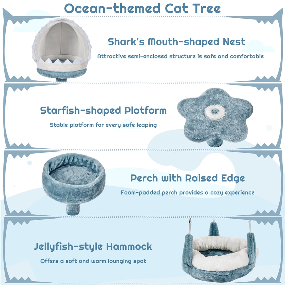 Alden Design 45.5″H Ocean-themed Cat Tree Multi-Level Cat Climbing Tree Cat Tower