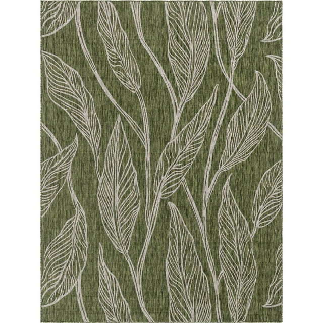 Unique Loom Outdoor Botanical Coastal Leaves Rug 9' x 12' Rectangle Green/Ivory