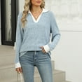thumbnail image 4 of STETMN Women Sweaters Knit Long Sleeve Color Block Lapel V Neck Striped Tops Loose Blouses, 4 of 8