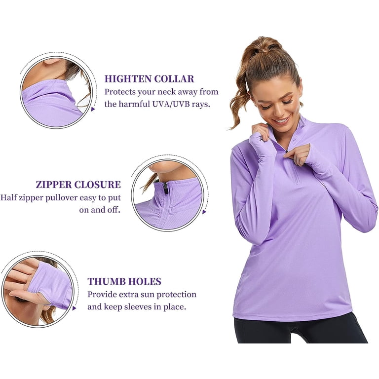 Bloquv Womens Long Sleeve Women's UPF 50 Sun Protection Crop Top - Active Wear With Long Sleeves Sun Protection Activewear