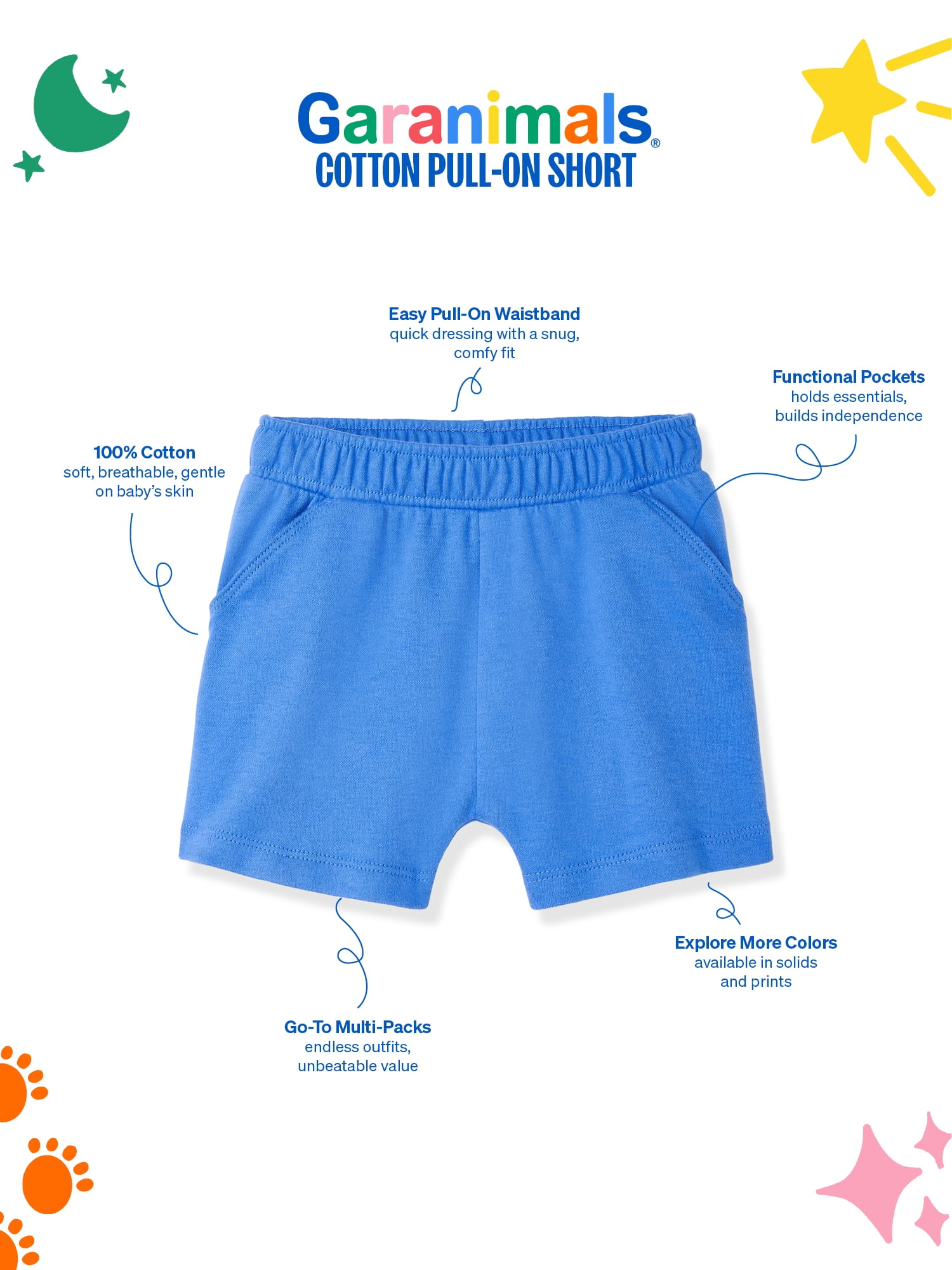 Garanimals Newborn & Baby Boy Cotton Pull-On Shorts, Solids & Prints, 3-Pack, Sizes 0–24M