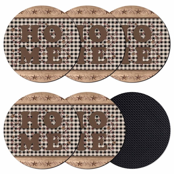 Farmhouse Coasters Set of 6, Absorbent Coasters for Drinks, Vintage Country Texas Star Plaid Wooden Grain Coaster for Desk Coffee Table Protection, Home Decor House Warming Gifts 4"