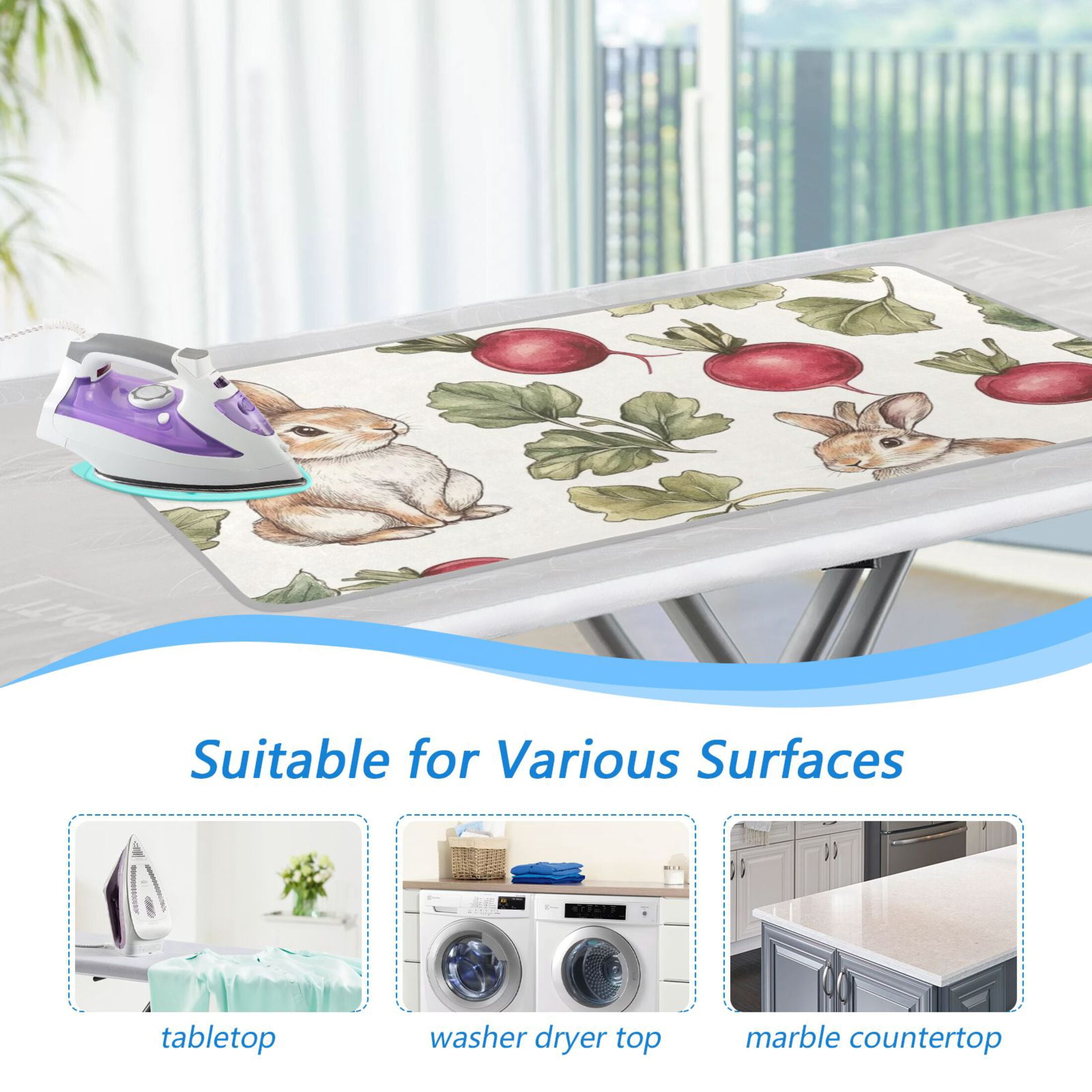 Watercolor Rabbit and Carrot Ironing Mat Blanket for Table Top Travel Portable Ironing Board Pad 47.2x27.6 Inch