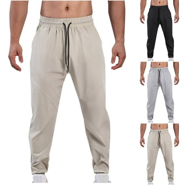 Styesk Men's Pants Men's Fashion Casual Solid Color Elastic Waist Pockets Binding Leg Full Length Pants