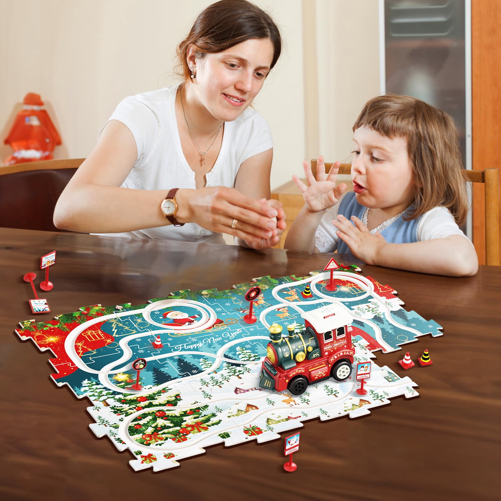 PayUSD 26 PCS Jigsaw Puzzles for Kids 3 6 with a Train Toddler Puzzles Track Play Set Toy Cars Puzzle Mat Running on Track for Boys and Girls Christmas Gift