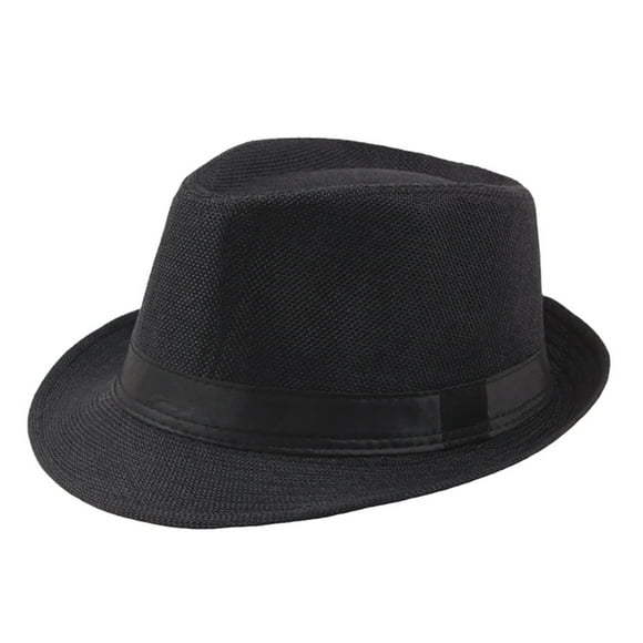 Lolmot Jazz Hat Mens Breathable Linen Top Hat Outdoor Sun Hat Curly Brim Straw Hat