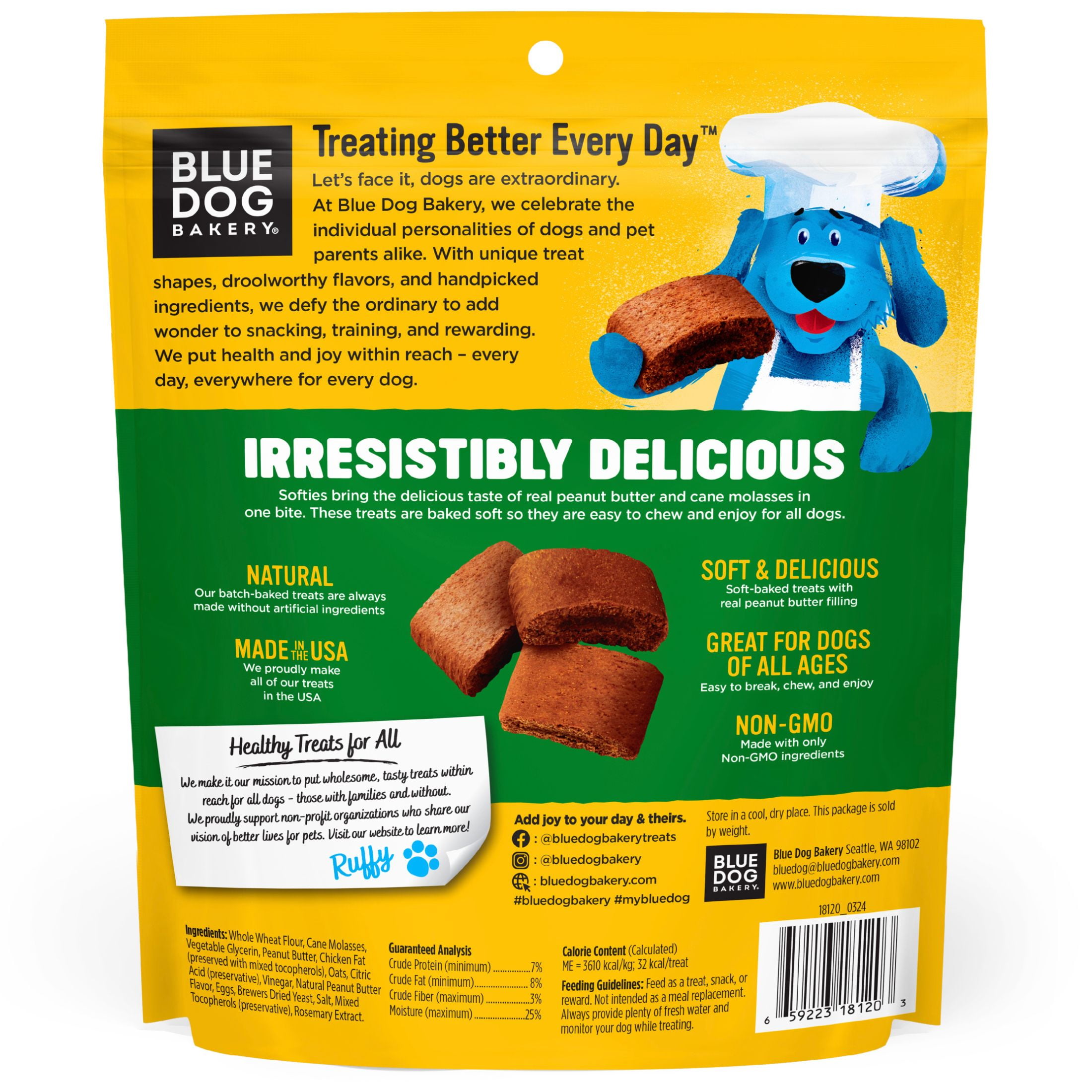 (6 pack) Blue Dog Bakery Softies Peanut Butter Flavor Medium Biscuit Natural Treats for Dogs, 16.2 oz. Bag