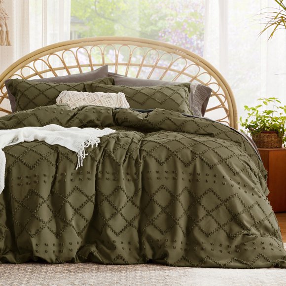 Funda de Edredón Bedsure Boho Talla Queen Verde Oliva con 2 Fundas de Almohada